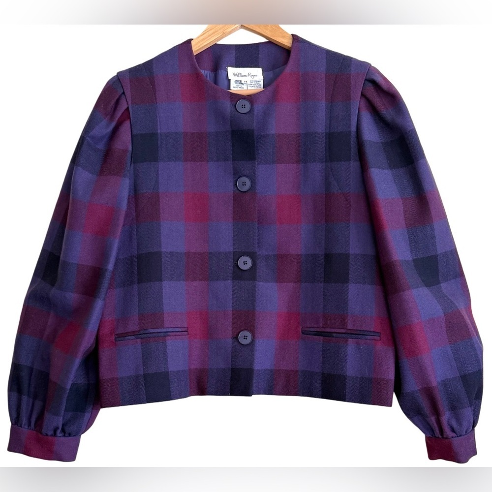 WILLIAM ROYCE 100% Pure Wool Vintage 70’s Colorful Structured Plaid Jacket Sz 14
